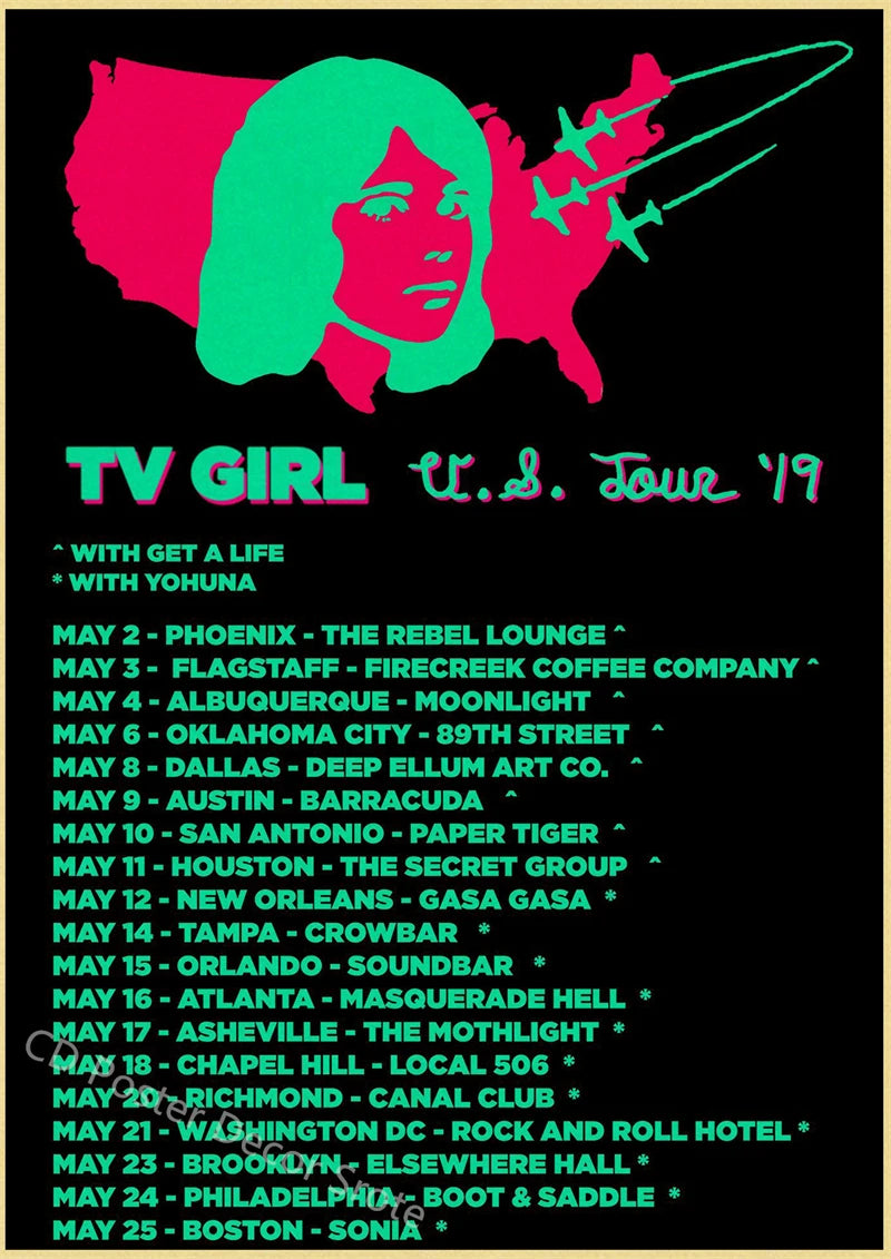 A list of May dates and associated events for a TV girl tour in 1979.