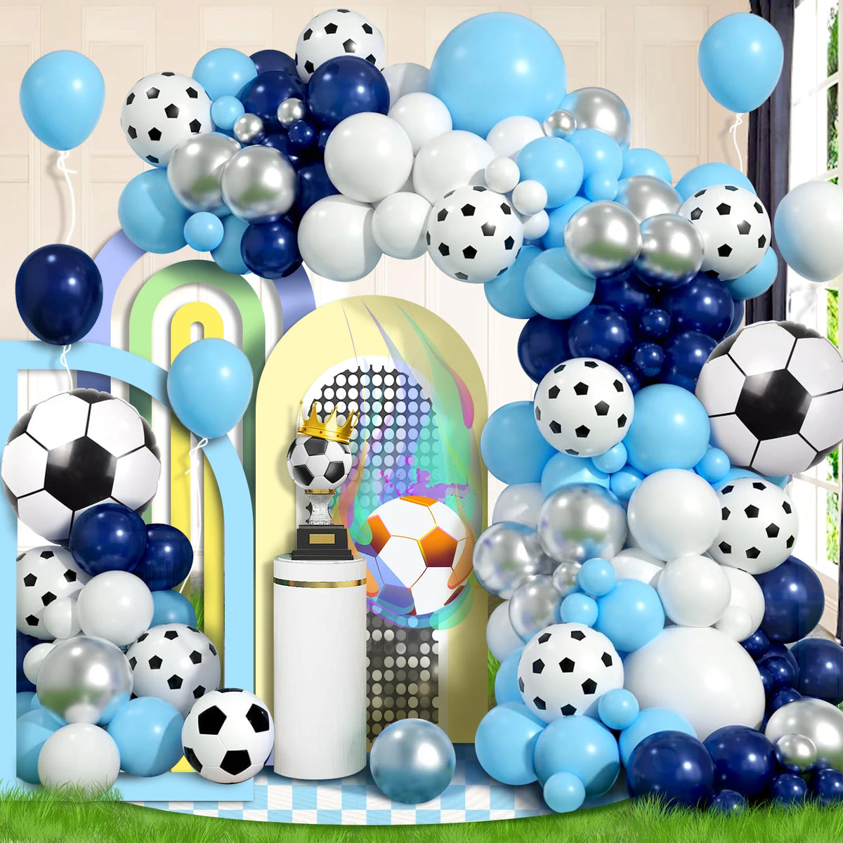 Football-Themed Balloon Garland Kit — 116-Piece Blue & White Party Decor