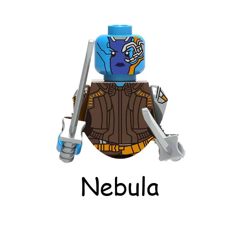 Nebula horror movie icon building blocks set featuring a blue head and dark armor.