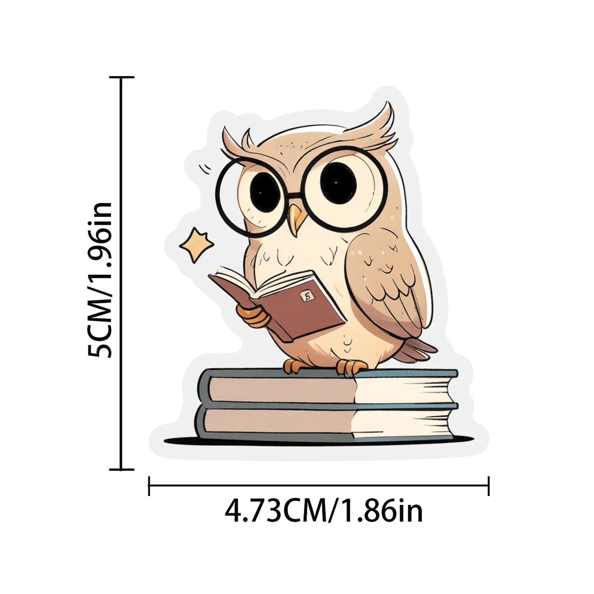 A cute owl character with large glasses reading a book, presented as a decal set.