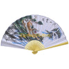 A large decorative Chinese theme wall fan featuring a tiger design and scenic landscape painting.