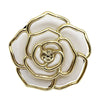 A gold-toned, layered flower shaped hook designed for folding and use on tables or desks.