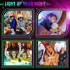 A collage showing people wearing LED flash bracelets and wristbands at a party or celebration.