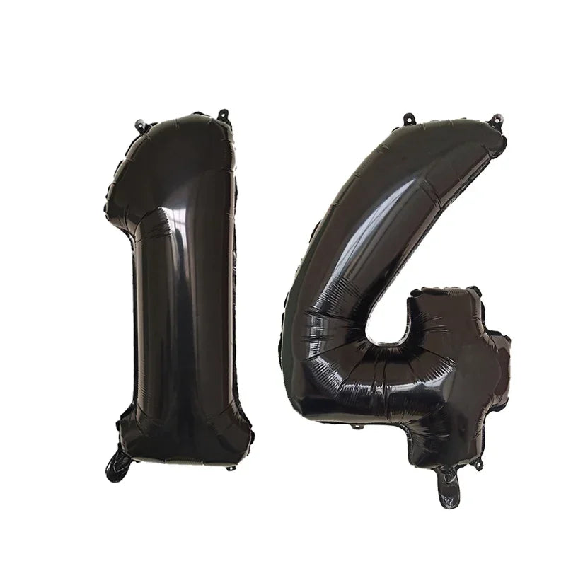 Black helium foil number balloons shaped like the number 4