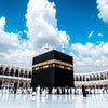 A large black canvas print depicting the Kaaba and Al Masjid An Nabawi for living room wall art.