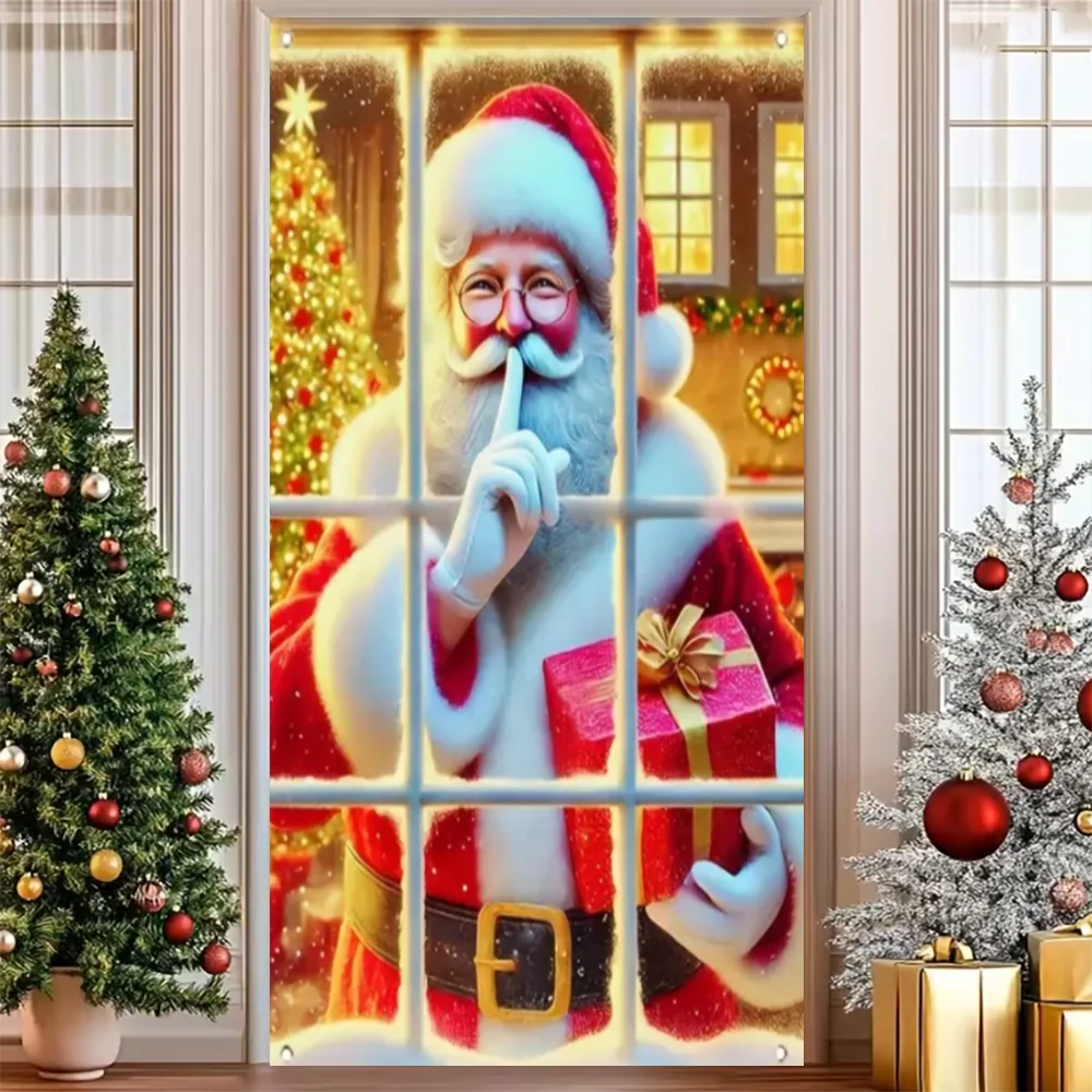 Merry Christmas Party Decoration Door Cover with Santa, Snowman & Reindeer Design