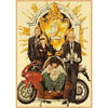 Vintage anime canvas wall art featuring characters from Death Note surrounded by a golden sunburst and a large number one