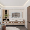 A silver crystal rhinestone wall mirror with a sparkling frame displayed above a modern vanity.