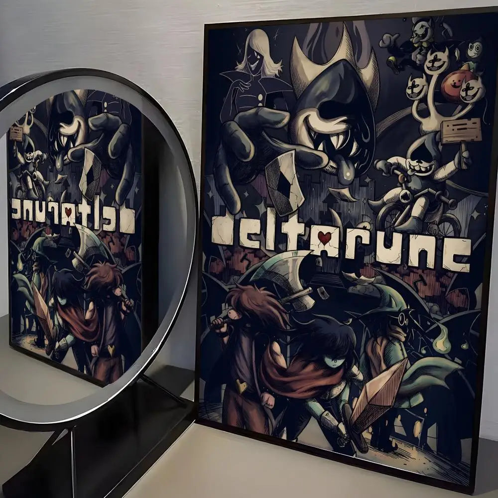 A poster featuring characters and artwork from the Deltarune game.