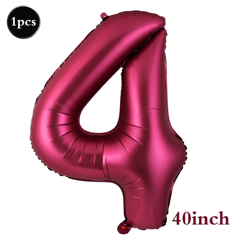 A single large, metallic pink foil number balloon shaped like the digit 4, measuring 40 inches.