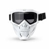 White full face skull riding goggles with black lens and strap