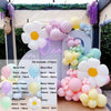 A kit of pink, blue, and yellow balloons arranged in a floral design for decoration.