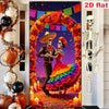 A vibrant banner featuring a silhouette of a sombrero-wearing man and a woman in colorful attire framed by an orange floral a