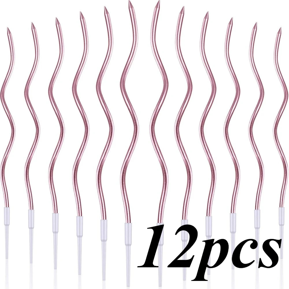Twelve spiral birthday cake candles with star toppers