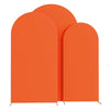 Three orange arch stands or backdrops for wedding and event decor