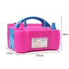 A pink and blue electric balloon pump with a handle, shown from the side.