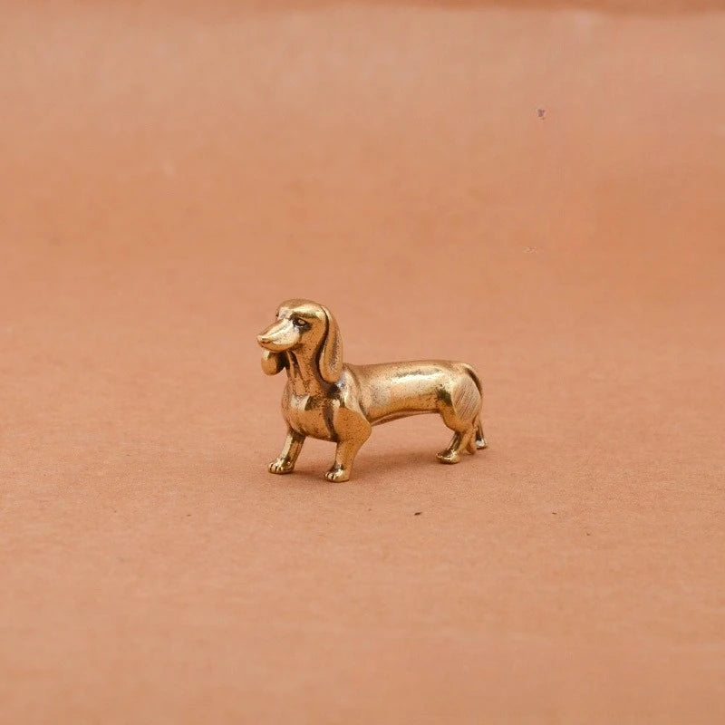 Brass Dachshund Figurine – Mini Tabletop Dog Statue