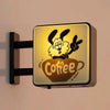 Retro coffee cup magnetic fridge decor with a cartoon rabbit design and soft glow light.