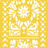 A yellow backdrop featuring white floral and geometric patterns suitable for events.