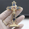 Golden Crucifix Figurine with Enamel Accents