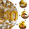 Step-by-step guide showing how to inflate a large gold foil number balloon for birthday decor