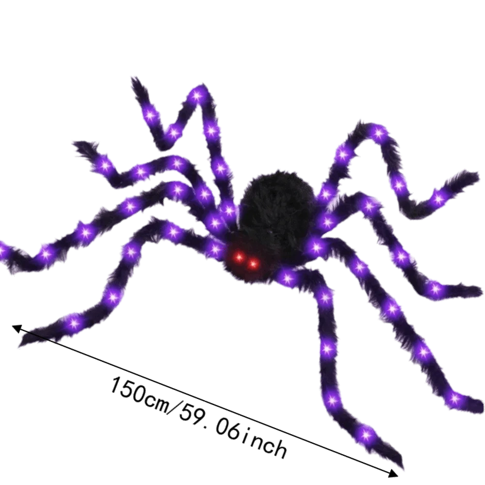 An LED light-up furry Halloween spider decoration with purple glow.