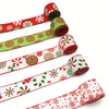 Red and green candy cane patterned burlap ribbon with wired edges for crafting and wrapping.