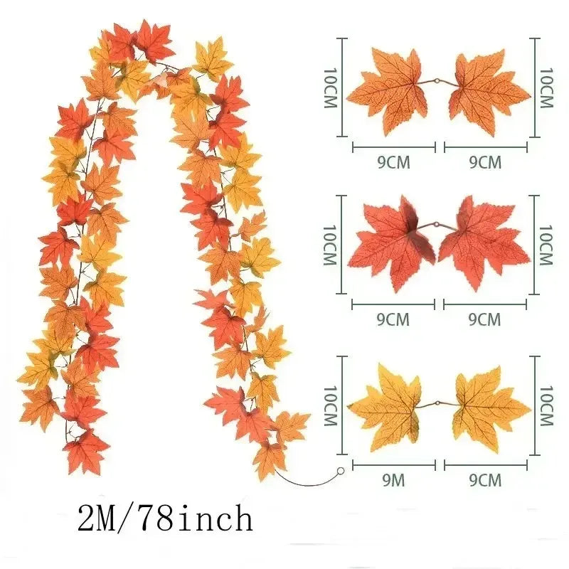 A long artificial vine featuring orange and red maple leaves used for decoration.