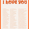 A list of 50 ways to say I love you written in large, bold text on an orange background.