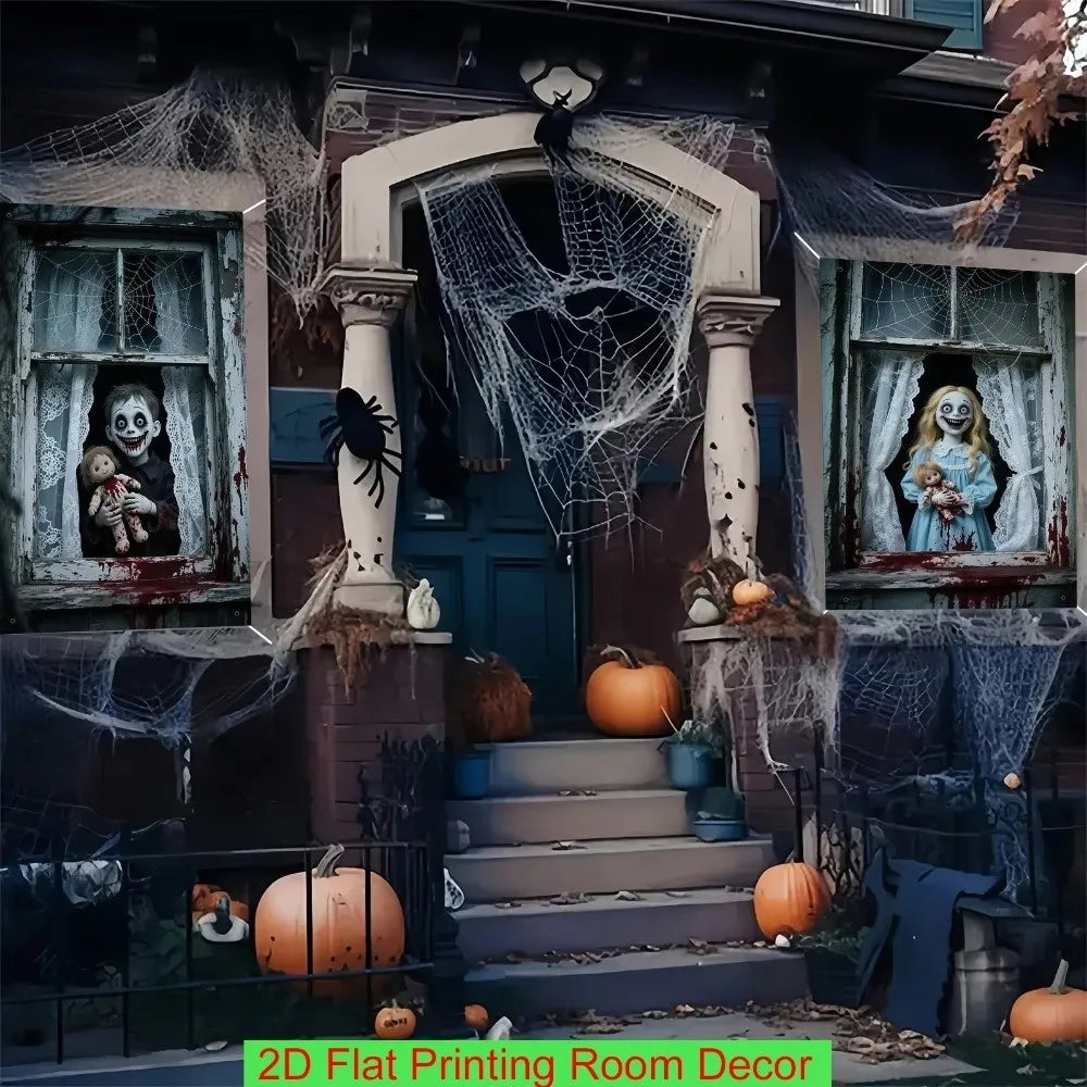 Scary Halloween Window Cover Set with Blood-Themed Design