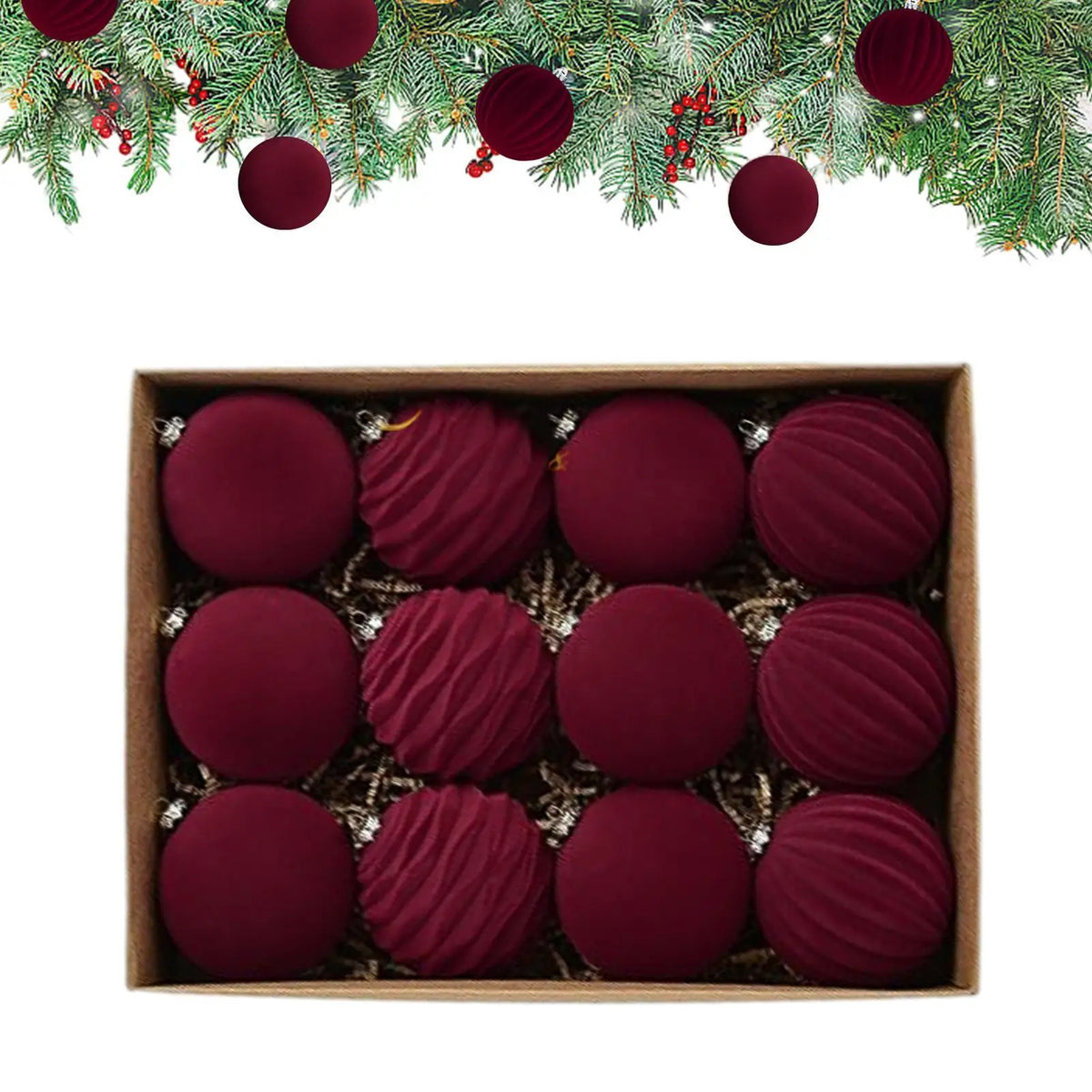 Velvet Flocked Christmas Tree Ornaments (Set of 12)