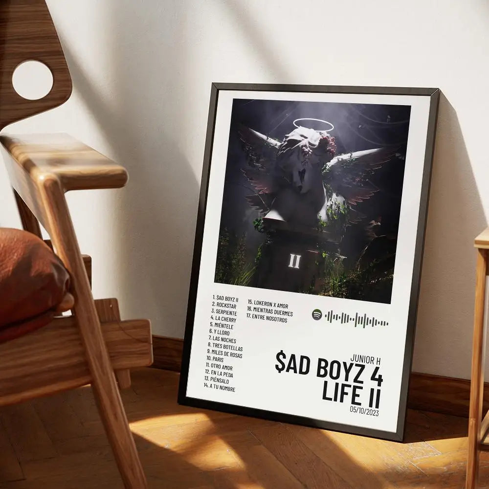 A framed canvas wall art featuring an angel with wings against a dark background.