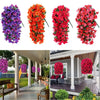 Four arrangements of vibrant faux bougainvillea vine flowers in purple, orange, pink, and red.