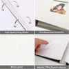 A linen 3-ring binder with metal rings and a plastic film cover protecting photos.