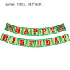 A banner spelling out HAPPY BIRTHDAY made of 15 pieces for a party decoration set.