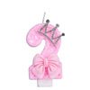 Pink princess birthday candle with a crown and bow for cake topper