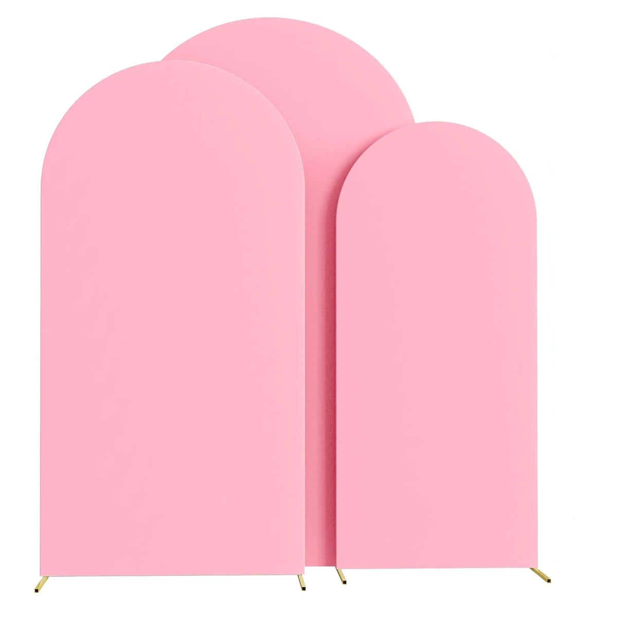 Three pink arch stand backdrops for wedding and event decor