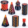 A set of black and orange spiral fidget toys, including conical and cylindrical designs.