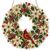 An LED-illuminated diamond painting wreath kit featuring red berries, white pearls, and green foliage.