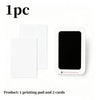 A white printing pad and two cards for a stain-free baby keepsake kit.