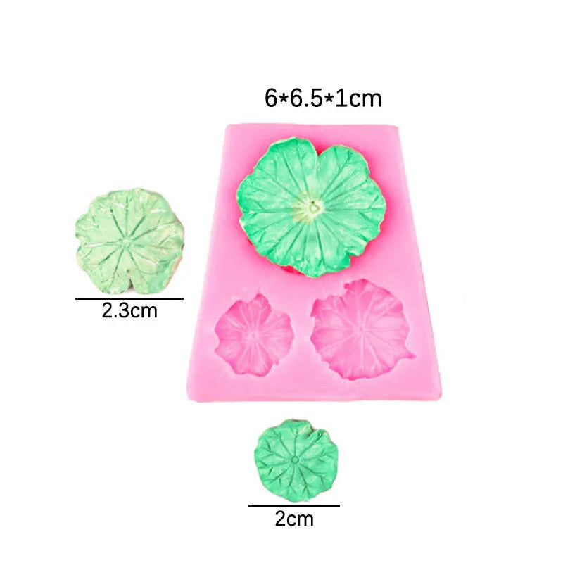 Pink silicone mold with three lotus leaf shapes for cake decorating