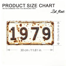 Placa de aluminio vintage con el año 1979 grabado.