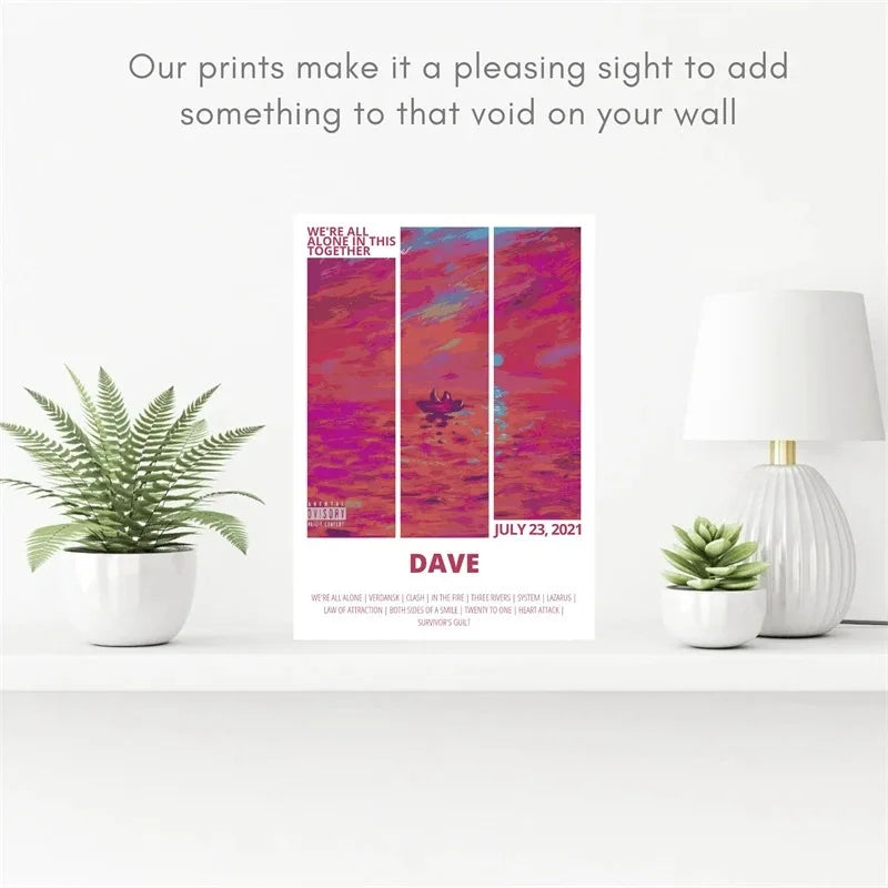 A poster featuring a vibrant pink and purple abstract design with the text We're all alone in this together