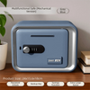A gray blue multifunctional safe box with a digital lock and key features for storage.
