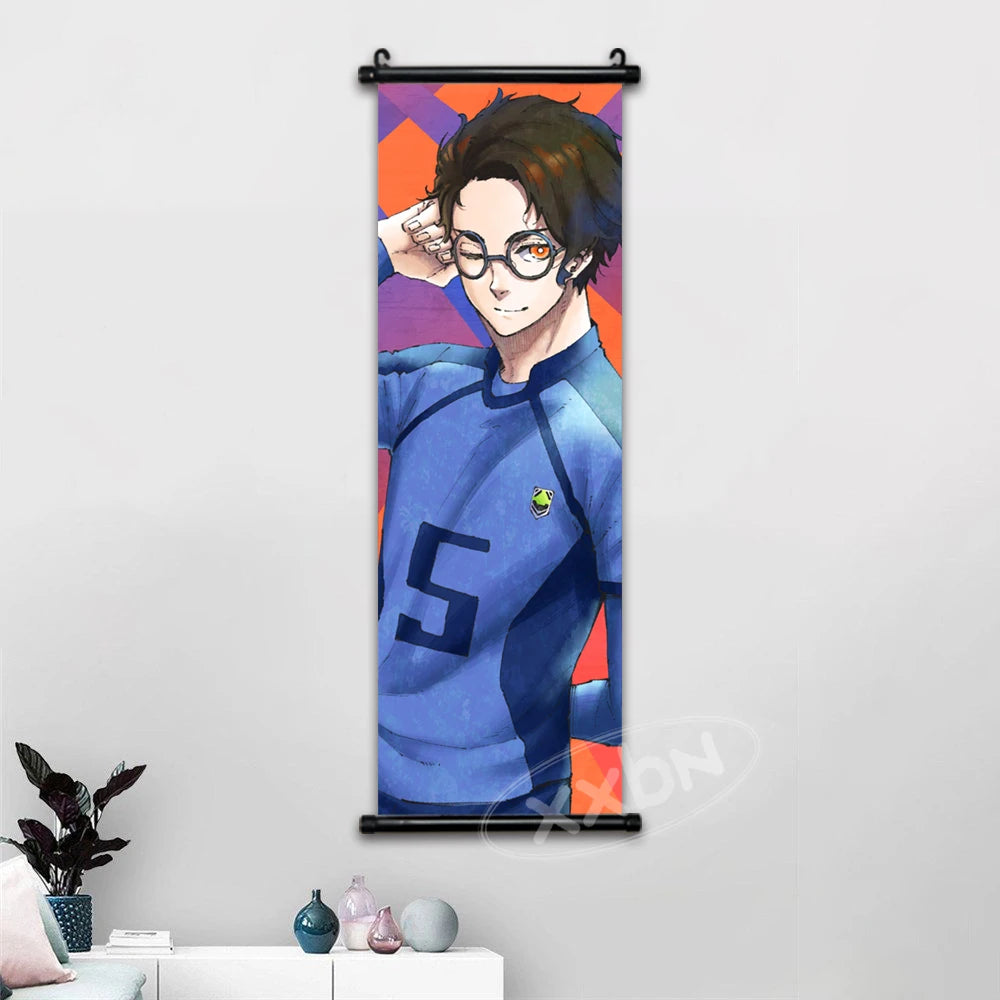 Anime canvas wall art featuring Isagi Yoichi and Chigiri Hyoma in blue soccer jerseys