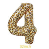A large, inflatable number 4 in a leopard print pattern for birthday parties.