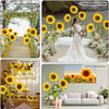 A set of giant silk sunflowers with flexible stems and metal bases used for wedding, birthday, and home decor.