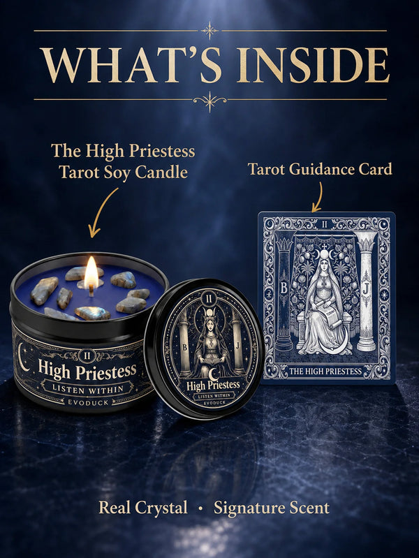 High Priestess Tarot Candle with Crystal Stones