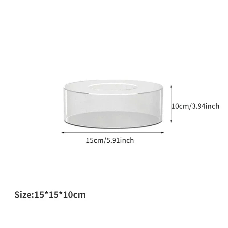 Clear acrylic cake stand display box with LED lights measuring 15cm by 15cm by 10cm