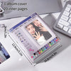A clear plastic photo card album binder with one cover and 20 inner pages shown next to a keyboard.